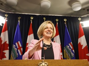 Alberta Premier Rachel Notley speaks to media before the Speech from the Throne, in Edmonton on Thursday, March 8, 2018.