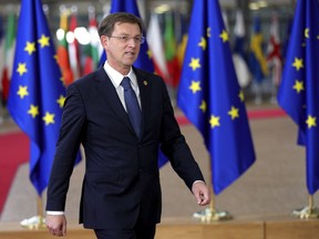 FILE - A Thursday, Dec. 14, 2017 file photo of Slovenian Prime Minister, Miro Cerar arriving for an EU summit at the Europa building in Brussels. Cerar said Wednesday, March 14, 2018 that he is resigning after the country's top court annulled last year's referendum on a key railway project and ordered a new vote. Miro Cerar says that he has sent his resignation to parliament.