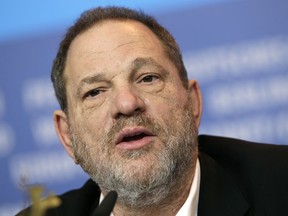 FILE- In this Feb. 9, 2015 file photo Harvey Weinstein speaks during a press conference for the film "Woman in Gold" at the 2015 Berlinale Film Festival in Berlin. Weinstein's former assistant Zelda Perkins said during an interview with The Associated Press Tuesday March 27, 2018, she tried to stop him abusing women two decades ago, making him sign a legal agreement that required him to seek therapy and mend his ways.