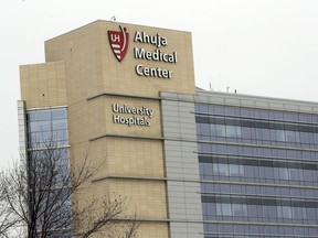 This Monday, March 12, 2018 file photo shows the University Hospital Ahuja Medical Center in Beachwood, Ohio. The University Hospital in Ohio and another fertility clinic in San Francisco experienced equipment failures on the same day that may have damaged hundreds of frozen eggs and embryos, something that a fertility expert called a stunning coincidence and that is already producing lawsuits from crestfallen couples.