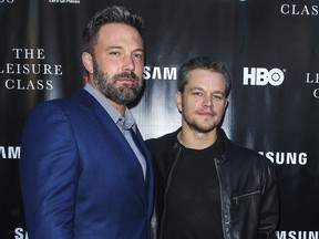 FILE - In this Aug. 10, 2015 file photo, Ben Affleck, left, and Matt Damon attend the "Project Greenlight" premiere of "The Leisure Class" in Los Angeles. Damon, Ben Affleck and Paul Feig are jumping on the inclusion rider bandwagon following Frances McDormand's Oscar acceptance speech. Franshen Cox DiGiovanni said late Monday on Twitter that Damon and Affleck's production company Pearl Street Films would be adopting the inclusion rider in conjunction with USC's Annenberg Inclusion Initiative.