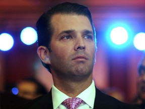 FILE - In this Friday, Feb. 23, 2018, file photo, Donald Trump Jr, the eldest son of U.S. President Donald Trump, speaks at a Global Business Summit in New Delhi. Trump Jr. and Texas hedge fund manager Gentry Beach have long claimed they're just friends, but records obtained by The Associated Press show the president's eldest son and the Republican donor have a previously undisclosed business relationship.