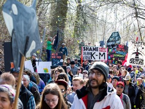 People recently gathered to protest the Trans Mountain pipeline expansion project at the Kinder Morgan tank farm in Burnaby, British Columbia.