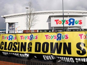 Toys R Us in Birmingham, England, displays a closing down sale banner after the British arm of the retailer went into insolvency administration last month.