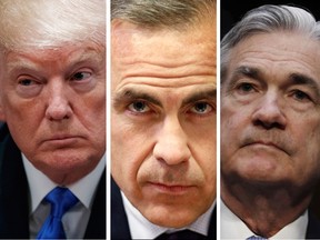 Donald Trump, Bank of England Governor Mark Carney and U.S. Federal Reserve chairman Jerome Powell