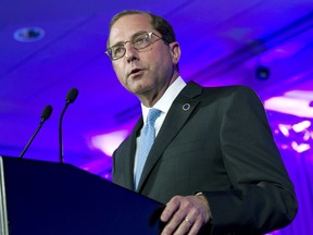 FILE - In this Feb. 24, 2018, file photo, Department of Health and Human Services Secretary Alex Azar speaks at the National Governor Association 2018 winter meeting in Washington. The Trump administration is taking a pragmatic new track on health care with officials promising consumer-friendly changes and savings in areas from computerized medical records to prescription drugs. Azar has been rolling out the agenda, saying it has the full backing of President Donald Trump.