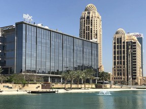 A general view of the MBC building at Media City in Dubai, United Arab Emirates, Monday, March 5, 2018. The Dubai-based MBC Group stopped broadcasting its popular Arabic-dubbed Turkish soap operas on March 1, a decision coming just after its chairman Waleed al-Ibrahim was released from being detained in a mass arrest by Saudi authorities.