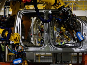 A Ford truck on the production line at the company's plant in Michigan.