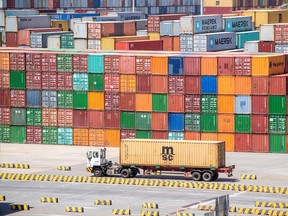 A general view of at the Yangshan Deep-Water Port, an automated cargo wharf, in Shanghai on April 9, 2018.  China warned that trade talks with the United States were "impossible" under current conditions after President Donald Trump reassured markets by suggesting that the dispute could be resolved.