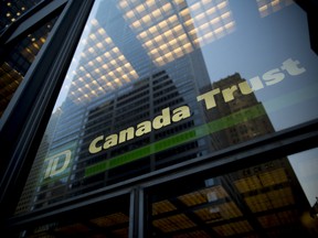 Signage is displayed on a Toronto-Dominion Bank (TD) building in Toronto.