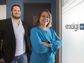 Chief scientific officer Carolina Bessega and CEO Basil Bouraropoulos at Stradigi AI, which employs about 70 people, is about to hire 40 more and will soon open offices in Toronto and Brazil.
