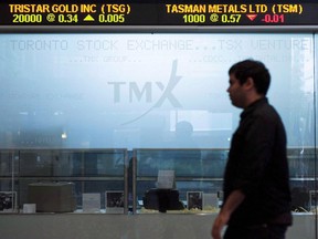 Canada's main stock index headed higher in early trading, boosted by gains in the health care sector which included the volatile marijuana space. The Toronto Stock Exchange Broadcast Centre is shown on June 28, 2013.
