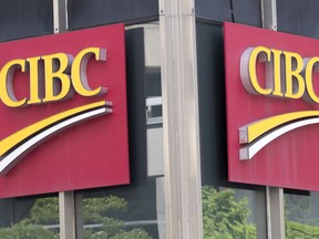 The CIBC bank logo is seen Tuesday, June 21, 2016 in Montreal. CIBC is looking to raise up to US$240 million in an initial public offering in the United States for FirstCaribbean International Bank Ltd.