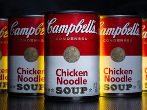 Cans of Campbell's soup are photographed in Washington on Wednesday, Jan. 8, 2014. Campbell Soup Company says its new Canadian headquarters will open in Mississauga, Ont. It will be located in the Airport Corporate Centre region, which is a 15-minute minute drive from its closing Etobicoke manufacturing plant.