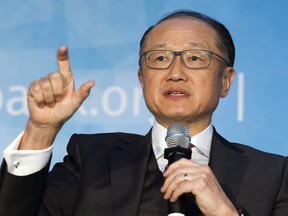 CORRECTS TO SATURDAY APRIL 21, 2018-World Bank President Jim Yong Kim speaks at the panel Building Human Capital: A Project for the World, during the World Bank/IMF Spring Meetings,  in Washington, Saturday, April 21, 2018.