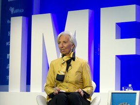 International Monetary Fund (IMF) Managing Director Christine Lagarde speaks at the panel Reforming the Euro Area: Views from inside and outside of Europe, during the World Bank/IMF Spring Meetings, in Washington, Thursday, April 19, 2018.
