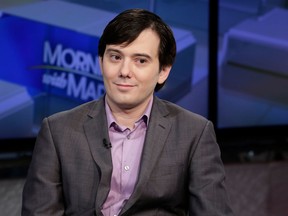 FILE - In this Aug. 15, 2017, file photo, Martin Shkreli is interviewed by Maria Bartiromo during her "Mornings with Maria Bartiromo" program on the Fox Business Network, in New York. The pharmaceutical-industry entrepreneur vilified for jacking up the price of a lifesaving drug has been placed in a low-security federal prison in New Jersey. Shkreli was moved Tuesday, April 17, 2018, from the Brooklyn Metropolitan Detention Center in New York to the Federal Correctional Institution at Fort Dix.