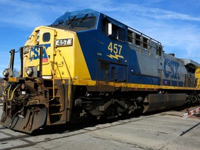 FILE- In this Feb. 12, 2018, file photo a CSX freight train passes through Homestead, Pa. CSX Corp. reports earnings Tuesday, April 17, 2018.