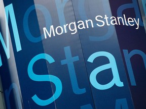 FILE - In this Tuesday, Oct. 18, 2011, file photo, the Morgan Stanley logo is displayed on its Times Square building, in New York. Morgan Stanley reports earnings Wednesday, April 18, 2018.