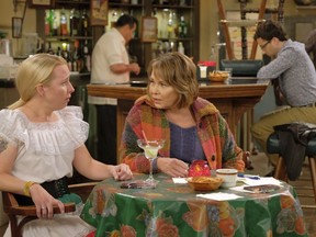 This image released by ABC shows Lecy Goranson, left, and Roseanne Barr in a scene from the comedy series, "Roseanne." For the week of April 9 - 15, the top viewed show was "Roseanne," on ABC, with 13.77 million viewers.
