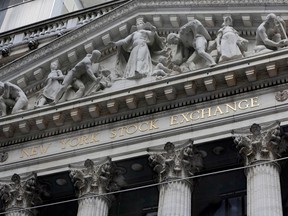 FILE- In this April 5, 2018, file photo, the facade of the New York Stock Exchange is shown. The U.S. stock market opens at 9:30 a.m. EDT on Tuesday, April 17.