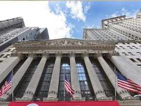FILE- In this April 5, 2018, file photo, the facade of the New York Stock Exchange is shown. The U.S. stock market opens at 9:30 a.m. EDT on Wednesday, April 18.