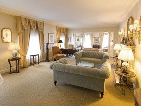 This undated photo provided by Hilton Hotels & Resorts shows the Princess Diana Suite at The Drake, a Hilton hotel, in Chicago. The Drake will host a royal-themed luncheon May 19 with the same menu served in 1996 when Prince Harry's mother Princess Diana stayed there. Guests can even book the suite Diana stayed in, which has been decorated with photos of her. It's one of a number of hotels with special offers themed on Harry's wedding to American actress Meghan Markle. (Hilton Hotels & Resorts via AP)
