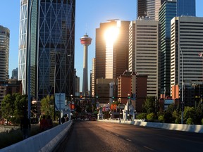 Downtown Calgary. Gross domestic product grew by 4.9 per cent in Alberta in 2017.