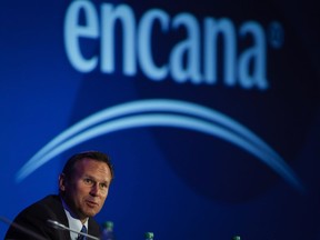 Doug Suttles, president and CEO of Encana, addresses the company's annual meeting in Calgary on May 13, 2014.