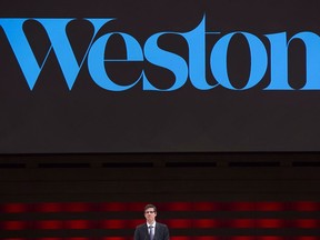 Galen Weston, director of George Weston Limited speaks at the company's annual general meeting in Toronto on May 10, 2016. George Weston Ltd. raised its dividend as it reported a first-quarter profit of $180 million. The company says it will now pay a dividend on its common shares of 49 cents per share, up from 45.5 cents.