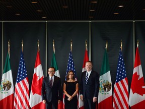 Minister of Foreign Affairs Chrystia Freeland meets for a trilateral meeting with Mexico's Secretary of Economy Ildefonso Guajardo Villarreal, left, and Ambassador Robert E. Lighthizer, United States Trade Representative, during the final day of the third round of NAFTA negotiations at Global Affairs Canada in Ottawa on Wednesday, Sept. 27, 2017. A moment of truth approaches in the NAFTA negotiations, with the coming days likely to reveal not only whether an agreement is achievable this year but also how extensive such an agreement might be.