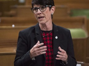 Conservative MP Kelly Block rises in the House of Commons in Ottawa on Friday, December 1, 2017. The Conservative transport critic says she plans to prod the government to put on the fast track a sweeping bill designed to help set up an air passenger bill of rights and more easily move products by rail.