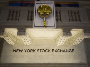 FILE- In this May 10, 2018, file photo, the opening bell hangs above the trading floor at the New York Stock Exchange. The U.S. stock market opens at 9:30 a.m. EDT on Monday, May 21.