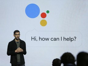 FILE - In this Tuesday, Oct. 4, 2016, file photo, Google CEO Sundar Pichai talks about Google Assistant during a product event in San Francisco. Google is likely to again put artificial intelligence in the spotlight at its annual developers conference, Thursday, May 10, 2018.