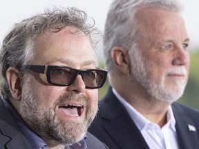 Alexandre Taillefer delivers a statement after being presented by Quebec Premier Philippe Couillard as the Liberal party's campaign president for the fall election during a news conference Tuesday, May 15, 2018 in Montreal.