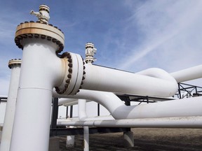 Pipes are seen at the Kinder Morgan Trans Mountain facility in Edmonton, Alta.