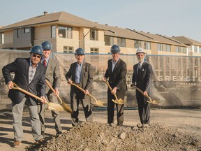 Regional Group groundbreaking for the River Terraces at Greystone Village. From left: David Kardish, vice-president, Regional Group; Dave Wallace, COO, Regional Group; Len Potechin, chairman, Regional Group; Ottawa Mayor Jim Watson; Steve Gordon, president and CEO, Regional Group.