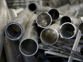 Aluminum pipes bundled for recycling in New York. Though the United States consumes 5.5 million tonnes of aluminum each year, its smelters produce just 700,000 tonnes.