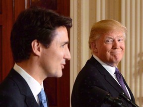 Prime Minister Justin Trudeau and U.S. President Donald Trump take part in a joint press conference at the White House in Washington, D.C., on February 13, 2017.