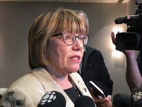 Former cannabis task force head Anne McLellan speaks to reporters at the World Cannabis Congress in Saint John, N.B., on Monday, June 11, 2018.