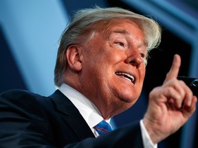 U.S. President Donald Trump speaks at the National Federation of Independent Businesses 75th anniversary celebration, Tuesday, June 19, 2018, in Washington, where he again criticized NAFTA.