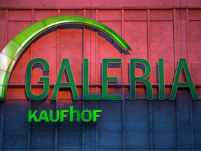 A Galeria Kaufhof sign  on the side of a Kaufhof department store in Berlin, Germany.