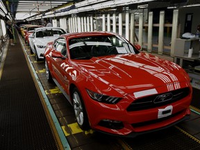 Ford Motor Co. Mustangs move along the production line at the company's Flat Rock Assembly Plant in Flat Rock, Michigan.