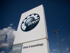The exterior sign at the BRP assembly plant in Valcourt, Quebec.