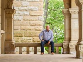 Arpad Horvath Jr. sits outside the Elgin County Courthouse where the Wettlaufer inquiry is being held. His father was killed at Carressant Care in 2014.