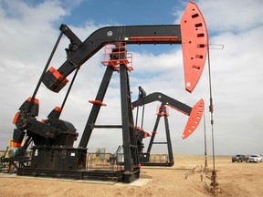 Pumpjacks at a Baytex Energy well site near Crosby, North Dakota.