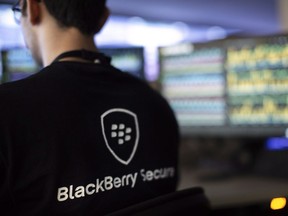 A Blackberry employee works at the company's Network Operating Centre in Waterloo, Ont. on Tuesday, May 29, 2018.