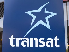 An Air Transat sign is seen Tuesday, May 31, 2016 in Montreal.