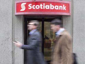A branch of Scotiabank is pictured in downtown Toronto on April 10, 2018.