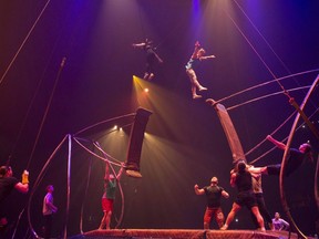 Performers rehearse the 'swing to swing' part of the show before a dress rehearsal for the Toronto opening of Cirque Du Soleil's latest creation 'Luzia' on July 27, 2016. Cirque du Soleil Entertainment Group is planning to build family entertainment centres in retail spaces. The centres will allow guests to try bungee jumping, aerial parkour, wire and trampolines, mask design, juggling, circus and dance activities. Cirque du Soleil has partnered with real estate giant Ivanhoe Cambridge to open the first centre in the Greater Toronto Area next September.